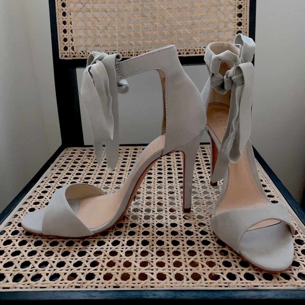 Schutz Grey Suede Ankle Tie Sandal Size 8.5